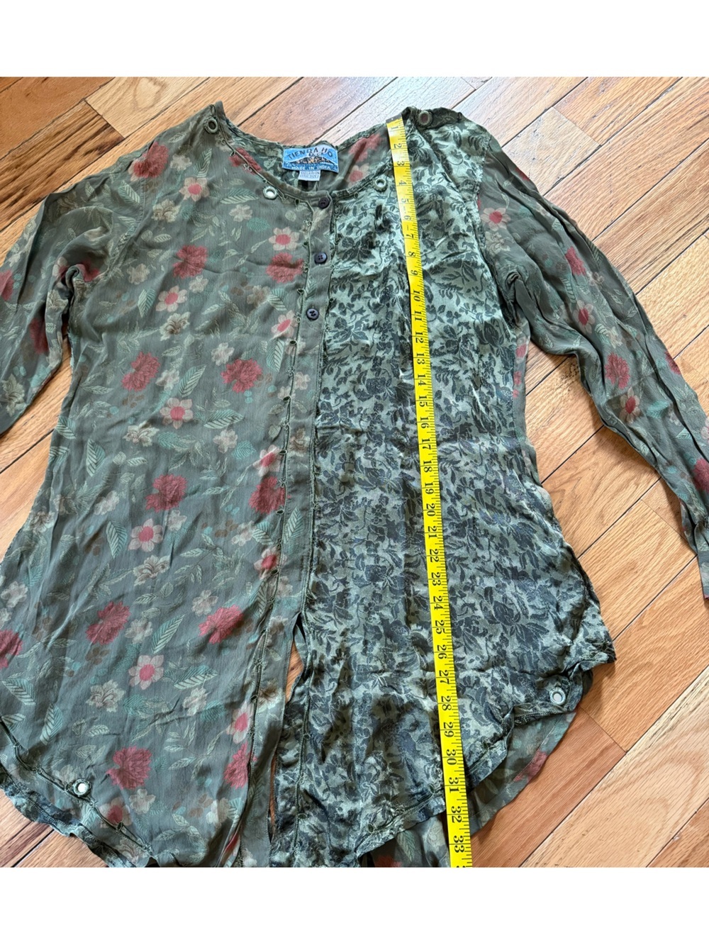 Tienda Ho Lagenlook Artsy Floral Layered Hi-Low Tunic Top Women’s One Size Green - Picture 11 of 12